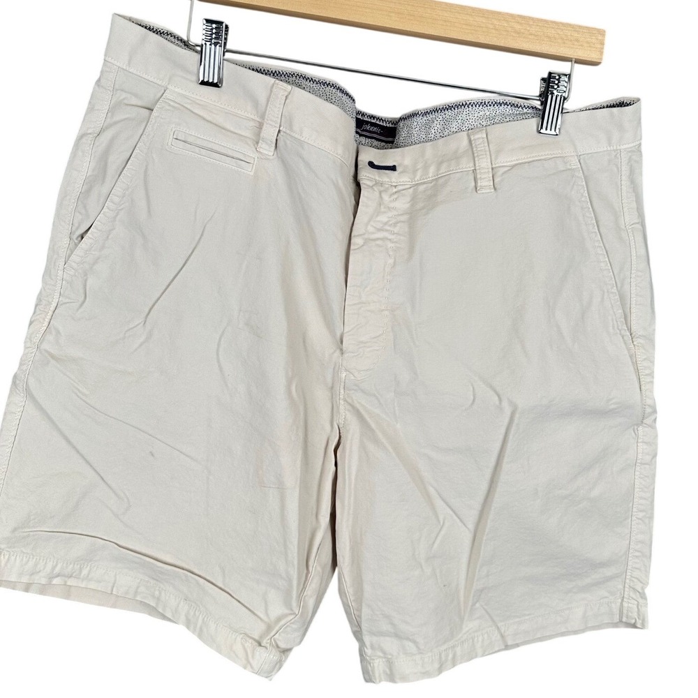 Johnnie-O Mens Flat Front Chino Shorts Stone Beige Size 36 Cotton Blend Stretch